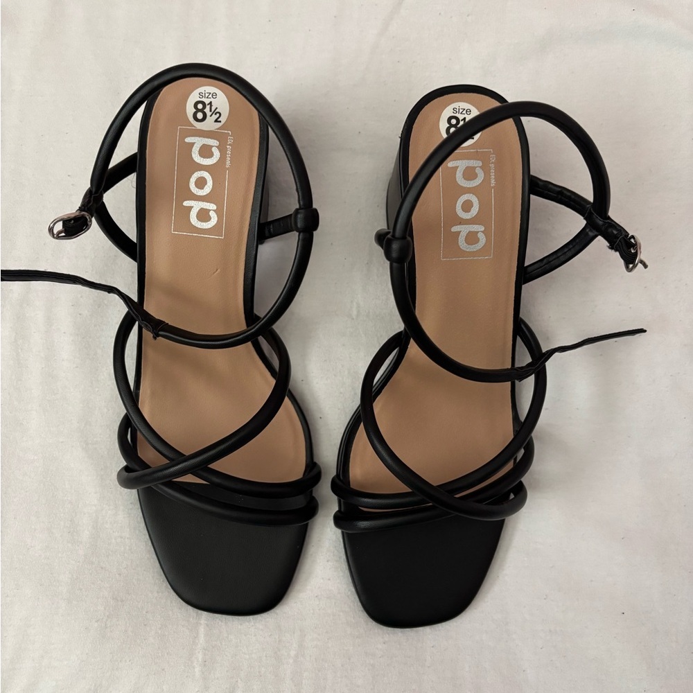 Pop Strappy Black Heels Sz 8 1/2 NWOT | Strappy Block Women Heels | Pop Heels -